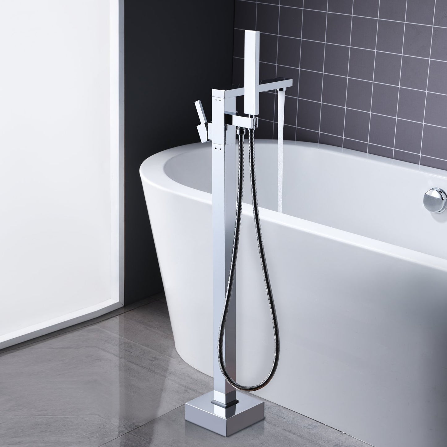 Chrome-Plated Free standing Standing Square Style Bath Mixer